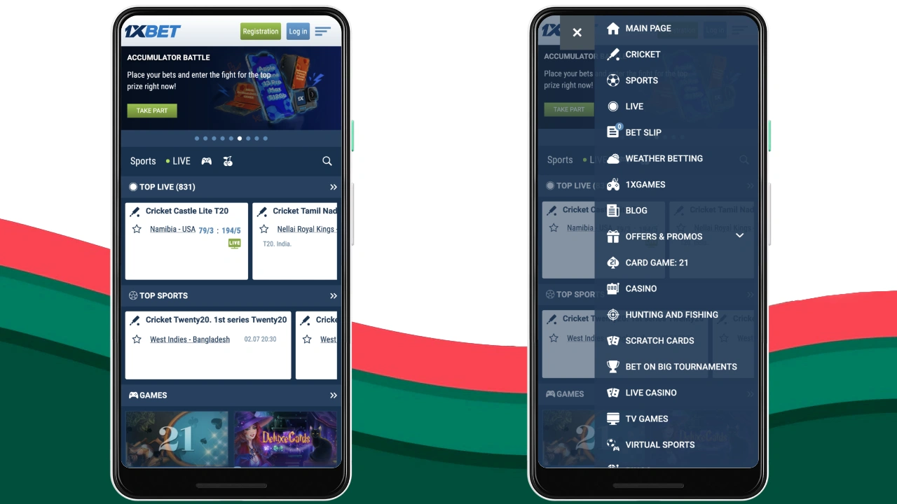 Mobile version of the 1xBet Bangladesh website