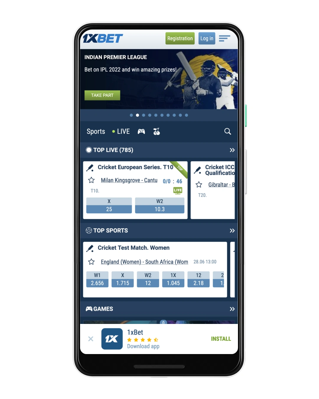 1xBet mobile application for Android devices