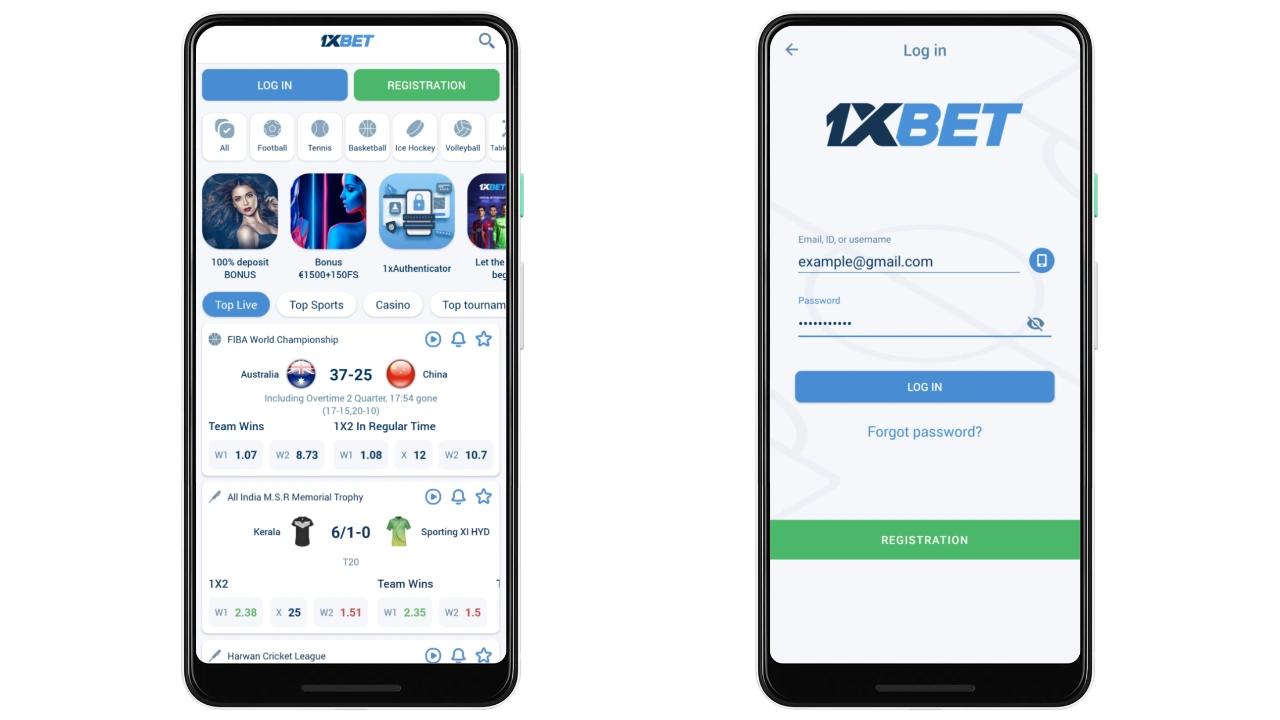 Authorizing a 1xBet client in a mobile app