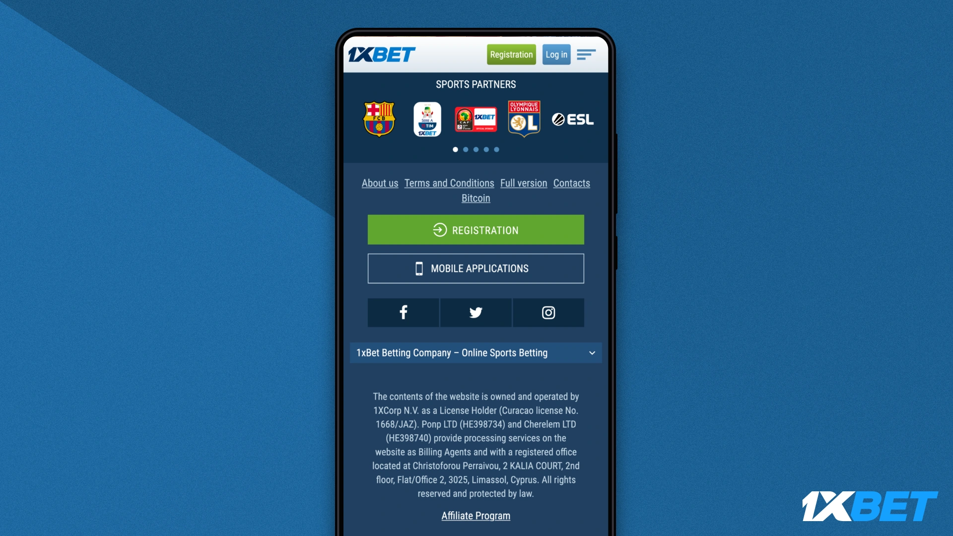 Go to 1xbet's mobile app page