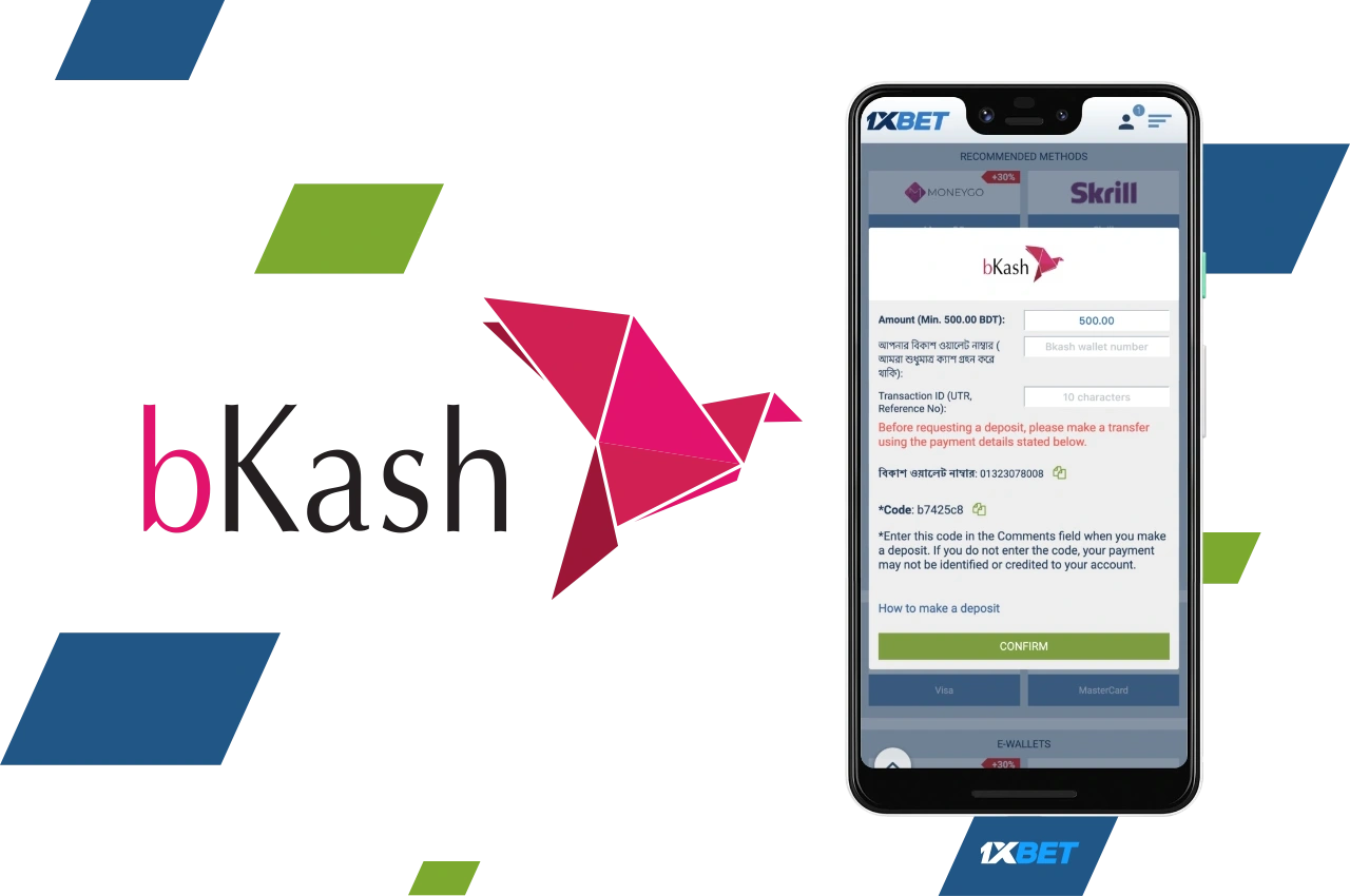Use BKash payment system to make a deposit to 1xBet Bangladesh