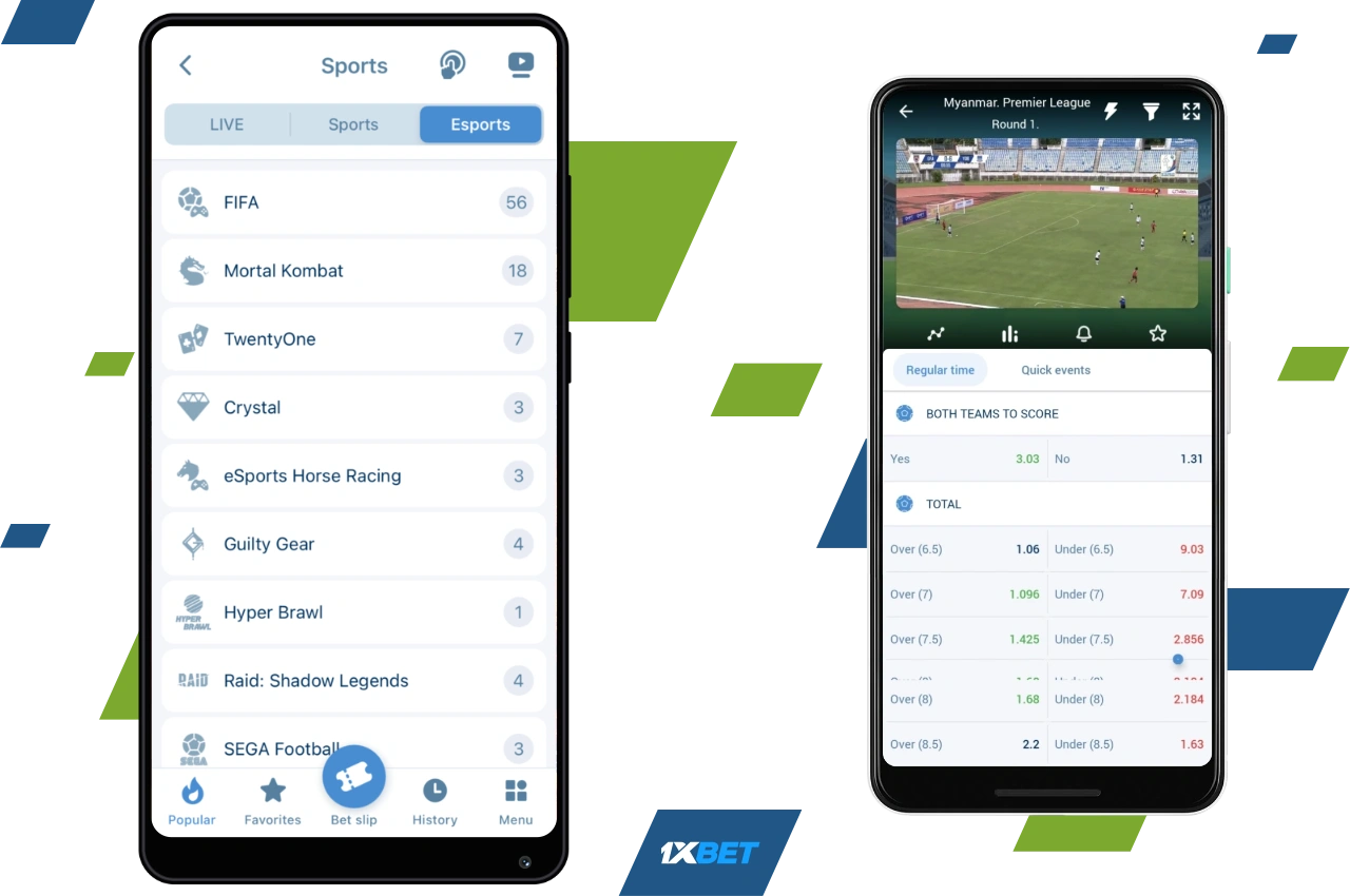 1xBet অ্যাপ লাইভ ম্যাচ সম্প্রচার, টোটো, প্রাক-ম্যাচ এবং আরও অনেক কিছু অফার করে
