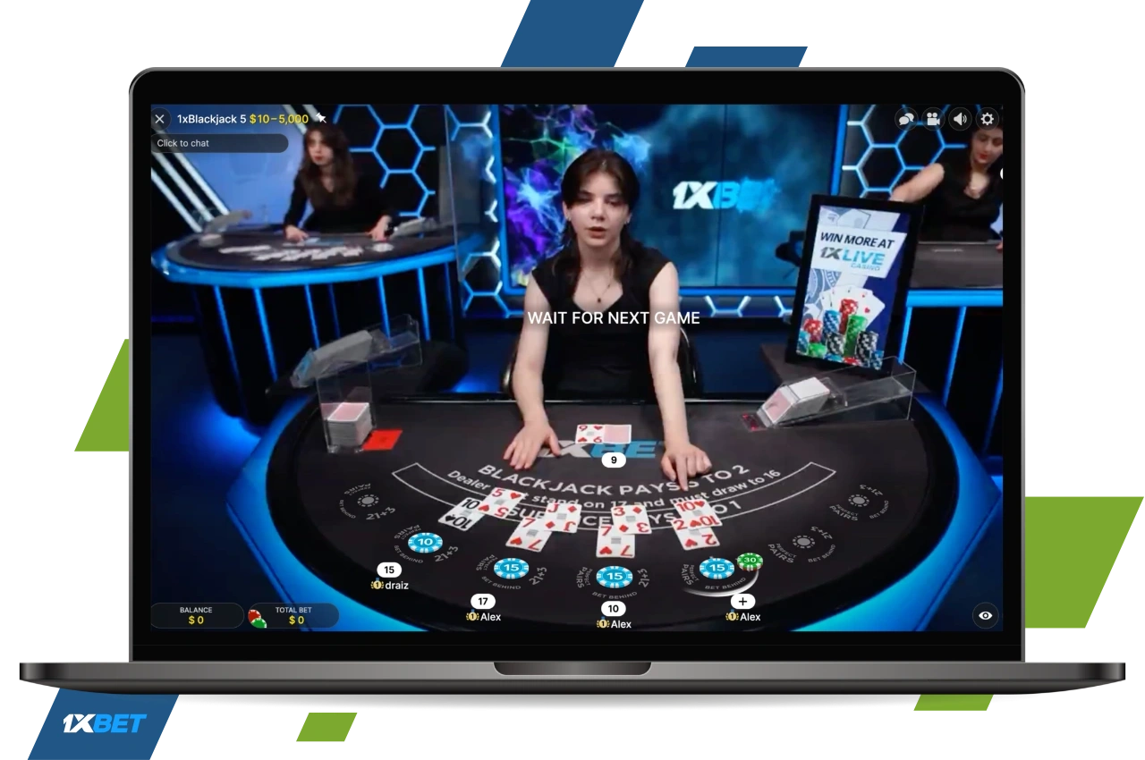 1xBet in live casino offers different variations of the popular game blackjack, available to customers in Bangladesh