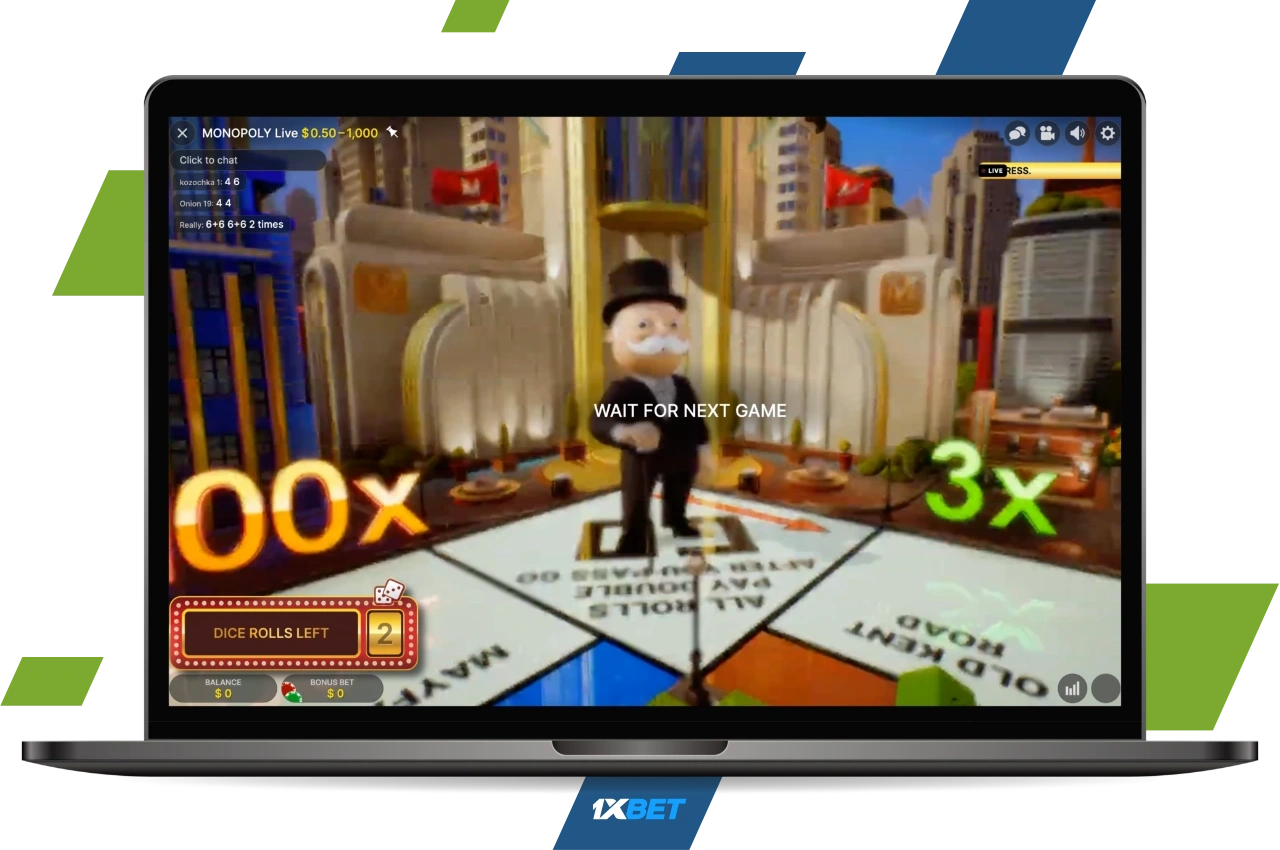 The popular game Monopoly is now available in live casino 1xBet Bangladesh