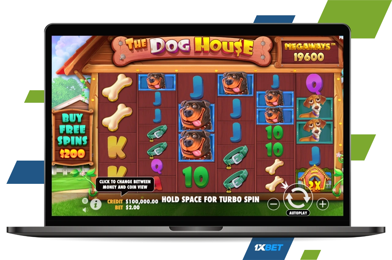 Dog House Megaways হল 1xBet ক্যাসিনোতে একটি দুর্দান্ত গেম, যেটিতে একটি বোনাস গেম রয়েছে যা ব্যবহারকারীকে আরও বেশি জিততে দেয়