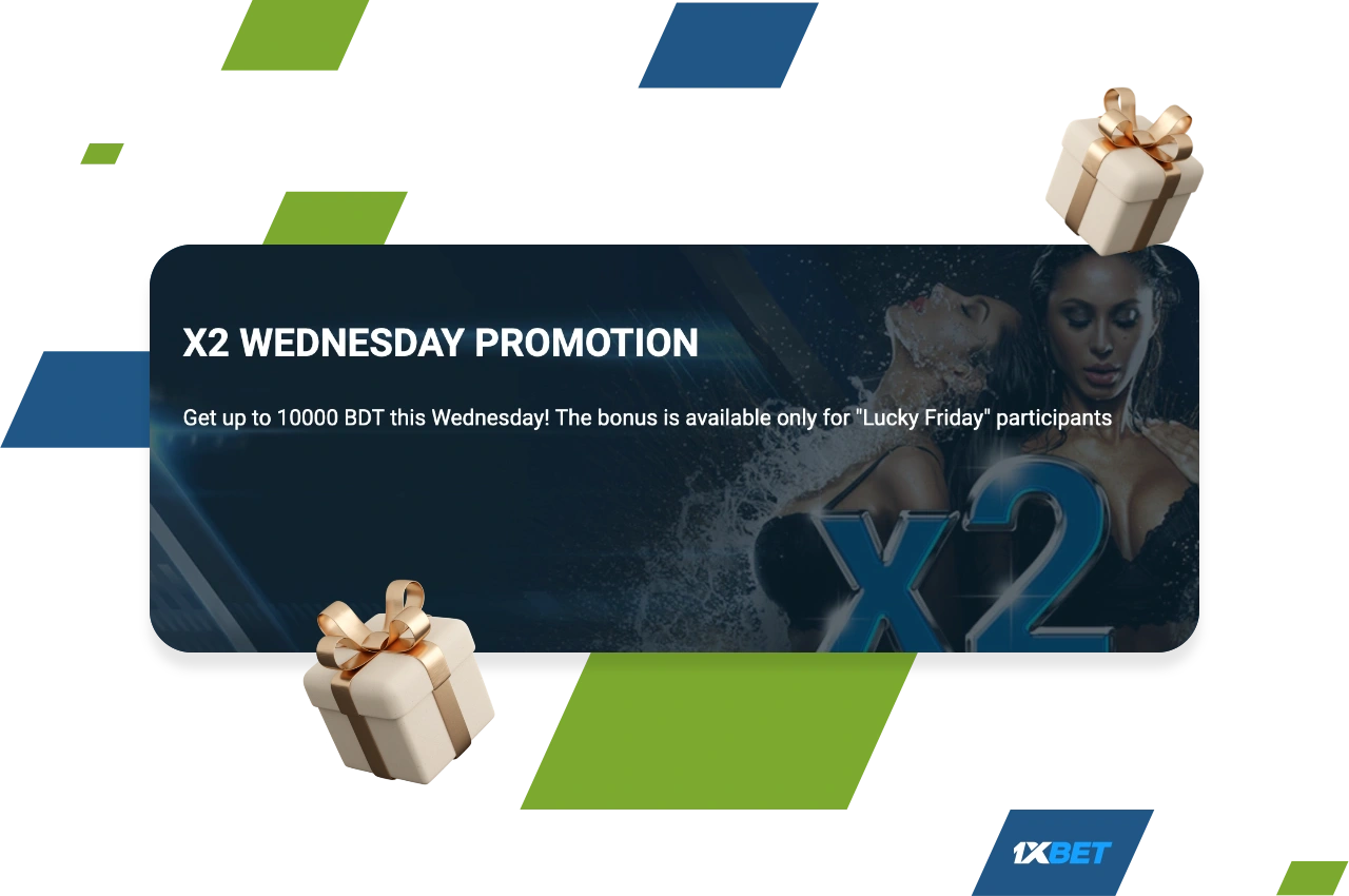 1xbet's x2 wednesday promotion offers an extra bonus for depositing on Wednesdays