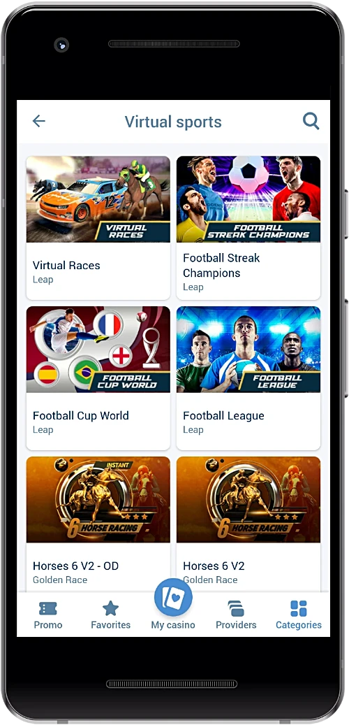 Betting on virtual sports in 1xBet mobile app